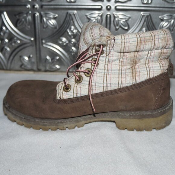 Timberland Womens Size 6 Jayne Waterproof Fold Down Boots Brown Plaid - Picture 5 of 8